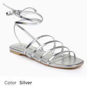 Rampage “Athena” Lace Up Silver Gladiator Flat Occasion Sandal